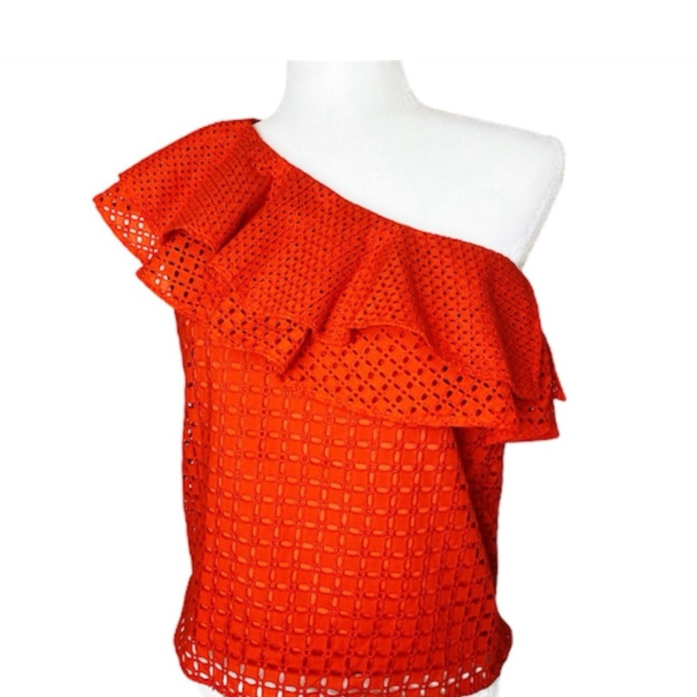 J.Crew One-Shoulder Red Ruffle Eyelet Top - Picture 4 of 9